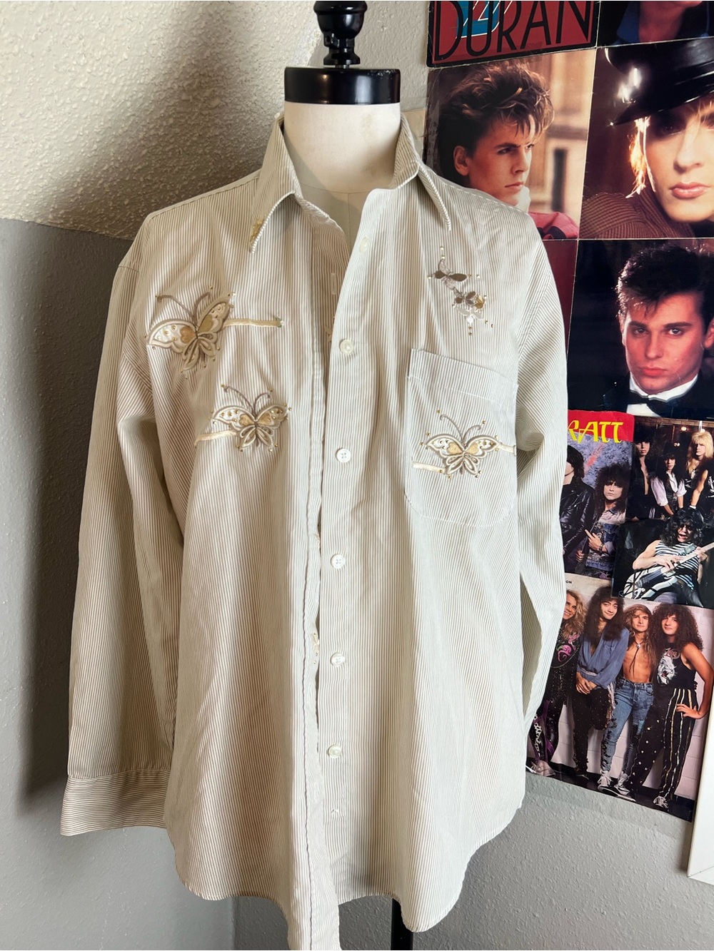 Embroidered Butterfly Button-Down Shirt — Cream